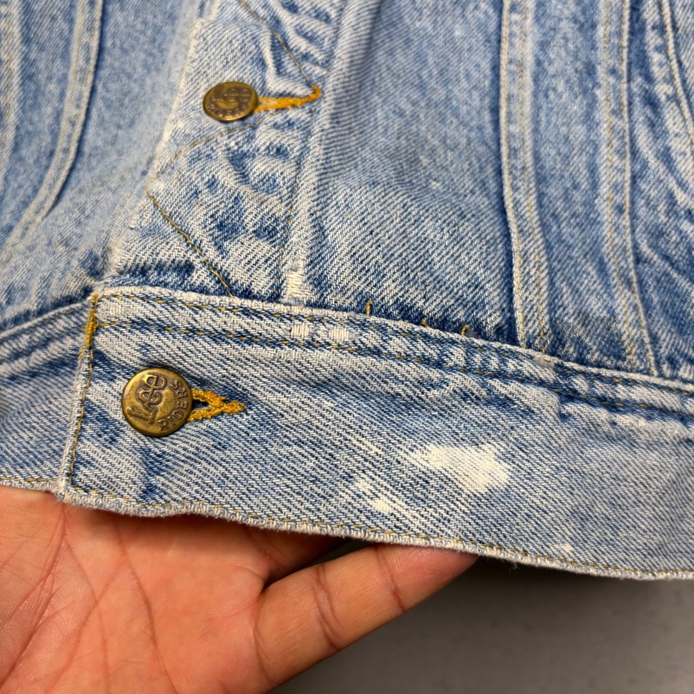 Lee Denim Jacket Mens 46 Blue Vintage 80s Trucker Distressed Acid Wash Patched - Picture 15 of 16